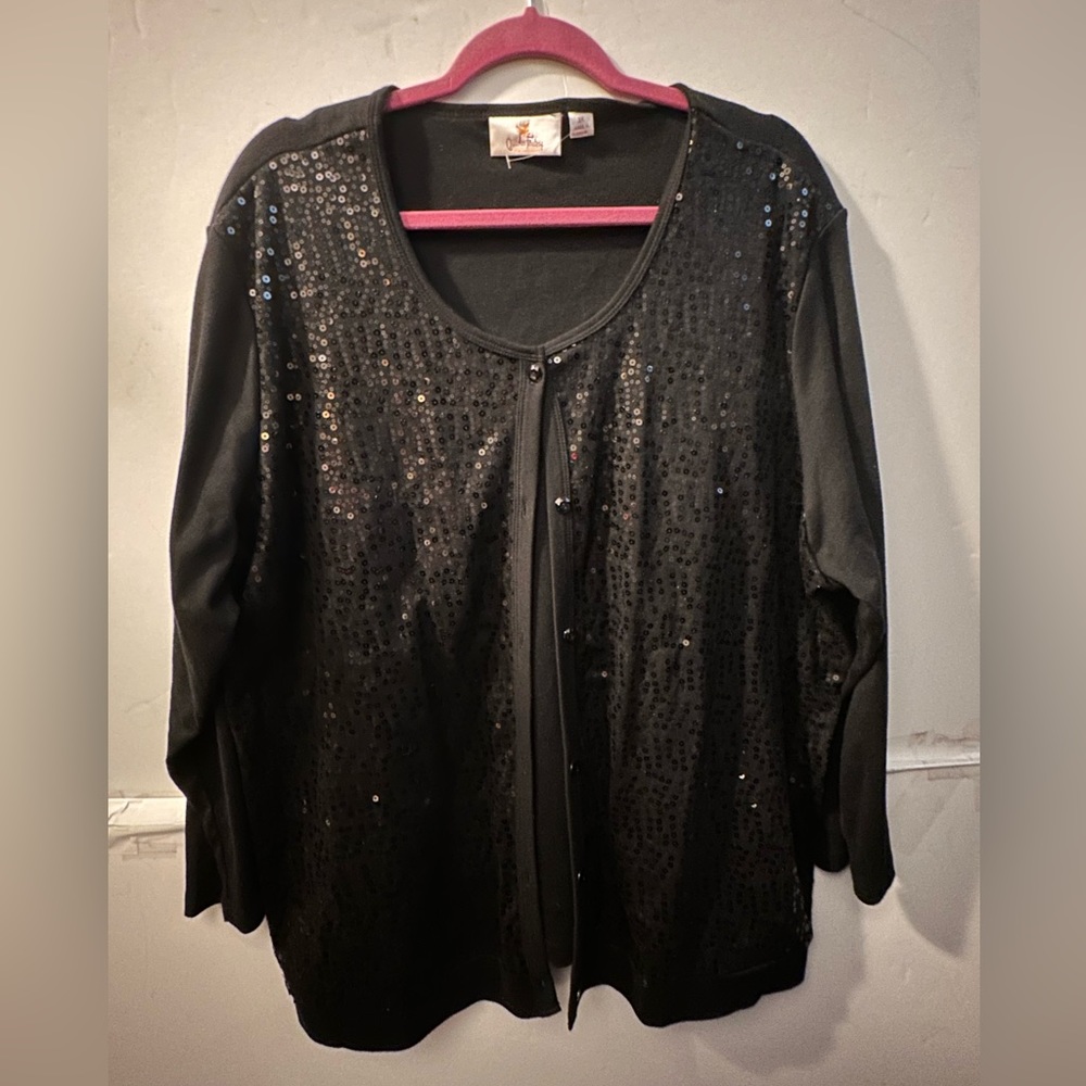 Quacker Factory Black Sequins Bling Sparkle Cardi… - image 2